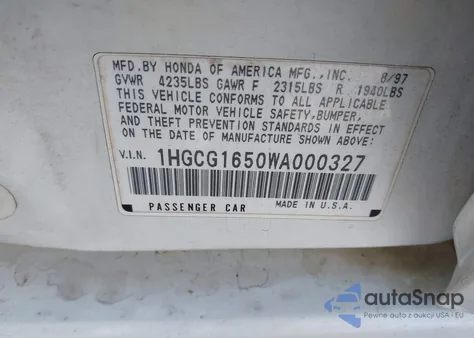 1998 Honda Accord Ex V6 из США, поврежденный, VIN 1HGCG1650WA000327